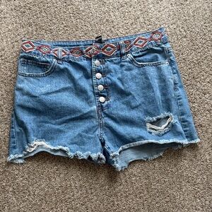 Forever 21 Blue Denim Shorts with Embroidered Waistband